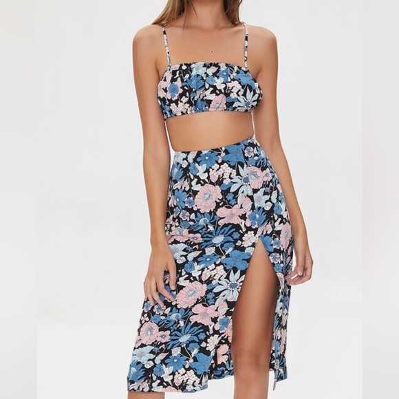 Forever21: Floral Print Crop Top & Midi Skirt Set - Picture 1 of 3